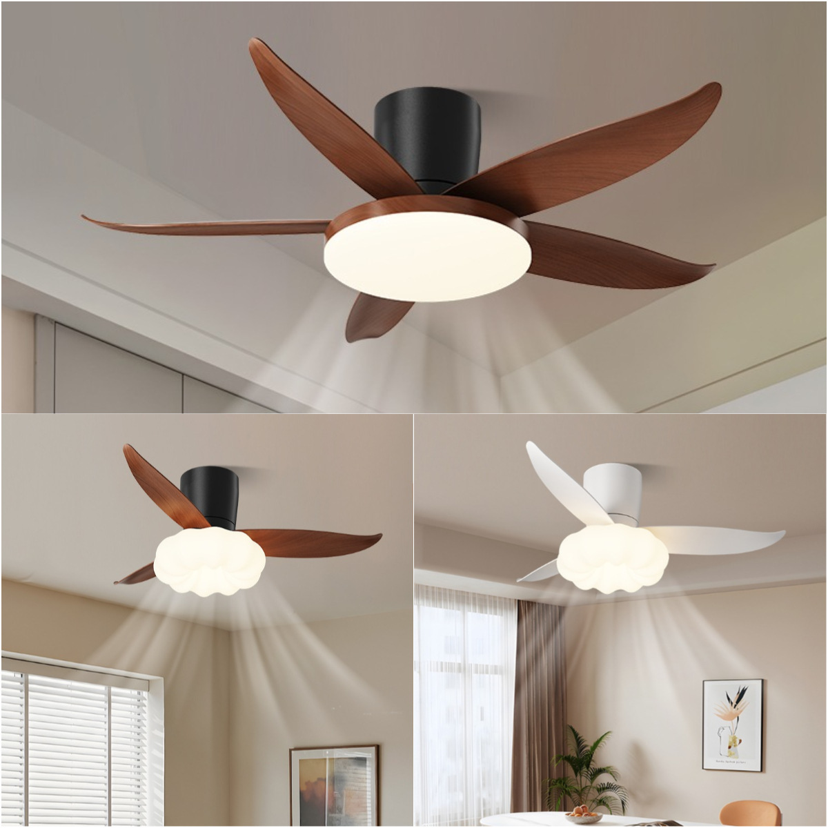 36inch Living Room Chandelier Integrated Silent Dining Room Bedroom Home Ceiling Fan Walnut Cream Style Ceiling Fan Lamp
