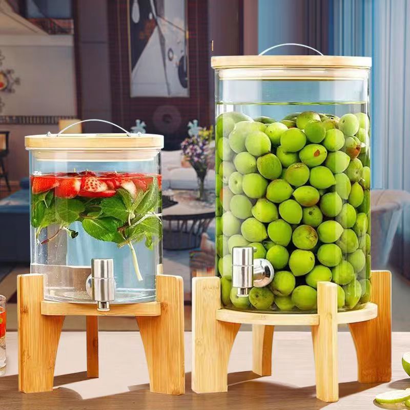 Large capacity cold kettle cola beverage barrel sealed glass wine bottle juice barrel high temperature resistant beverage can with faucet 2
