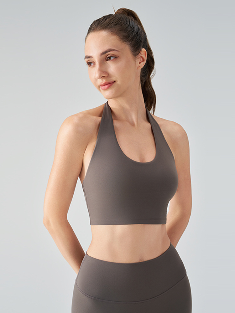 Lycra Beauty Back Yoga Ropa interior para mujer Chaleco de cuello halter Chaleco deportivo Sujetador a prueba de golpes de fitness semi-fijo