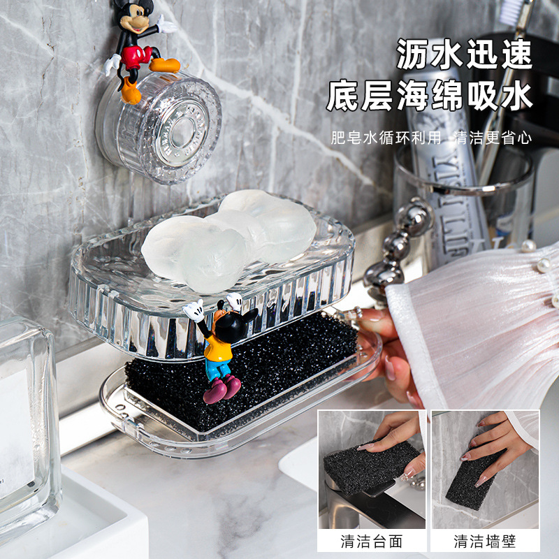 Ventosa caja de jabón caja de jabón montada en la pared estante sin perforación en la pared baño del hogar almacenamiento de baño de doble capa