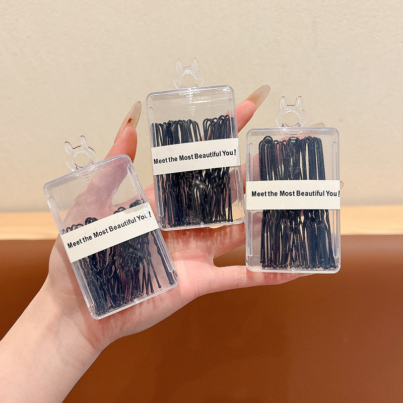 Simple caja negra una abrazadera de acero abrazadera de cabeza de bola de mujer cabello fijo en forma de U clip de cabello cabeza de abrazadera de pestaña invisible