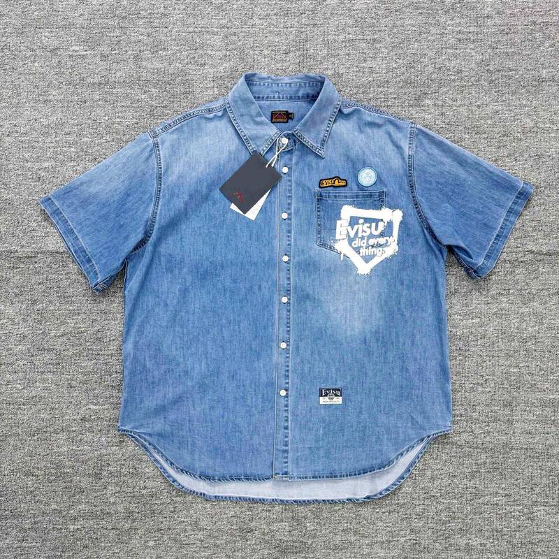 26Ss Spring and Summer New Style Fushen Evisu Summer New Product Men's Graffiti Big m Denim Short-Sleeved Denim Shirt 26Ss Spring and Summer New Style Fushen Evisu Summer New Product Men's Graffiti Big m Denim Short-Sleeved Denim Shirt