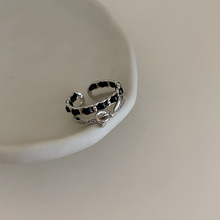 双层锆石蝴蝶结开口戒指女小众设计复古个性简约百搭气质指环戒子