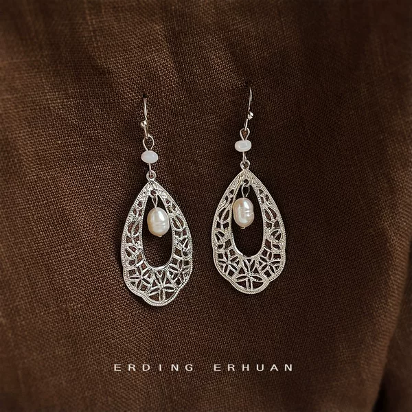 Freshwater Pearl Ethnic Style Handmade Design Water Drop Cut Out Literary Elegant New Earrings Factory Earrings Jewelry
