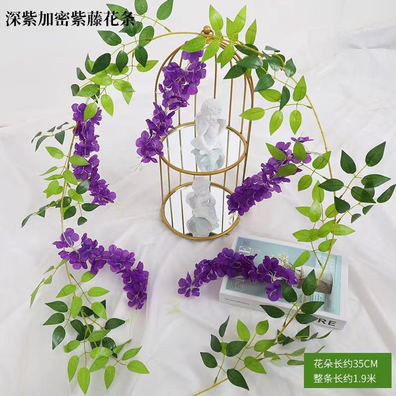 紫藤花造花藤条装飾花巻き吊り花プラスチック花藤蔓串花植物パイプは花を遮る|undefined