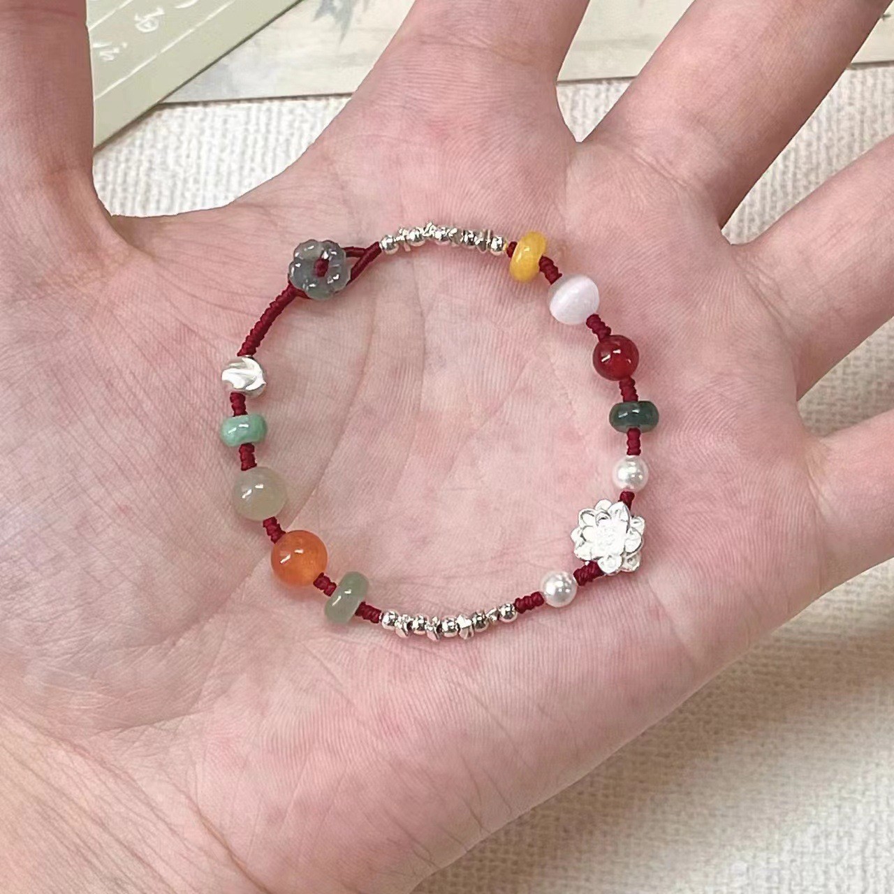 步步生蓮~水晶串珠紅繩手鍊新中式復古國風百搭手飾義烏小商品