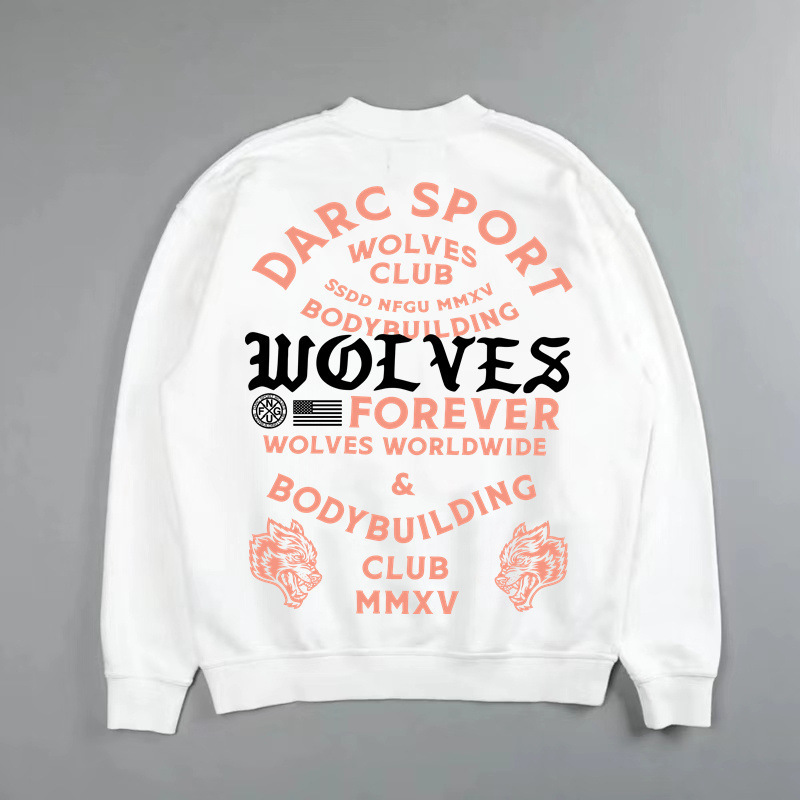 Darc Wolf Head Winter Velvet Round Neck Sweatshirt Outdoor Fitness Couple Running Casual Trendy Brand Letter Printing