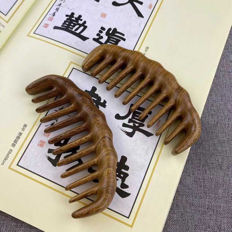 檀木波寛歯マッサージ櫛木櫛彫刻ロゴふわふわ大寛歯檀木櫛月櫛|undefined
