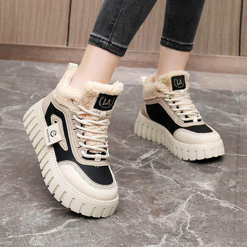 Zapatos de mujer de algodón nuevo otoño y invierno 2026 muffin calentamiento de suela gruesa zapatos de mujer con algodón de nieve para aumentar la altura y el desgaste