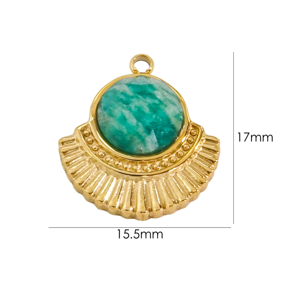 10 PCS/Package 304 Stainless Steel Natural Stone 14K Gold Plated Round Pendant display picture 5