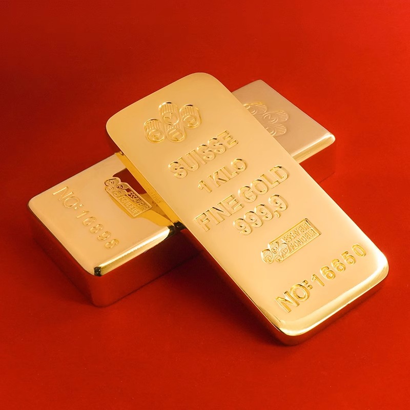 仿真金条1000g瑞士金条合金板料金一千克跨境金砖金块皇冠金摆件