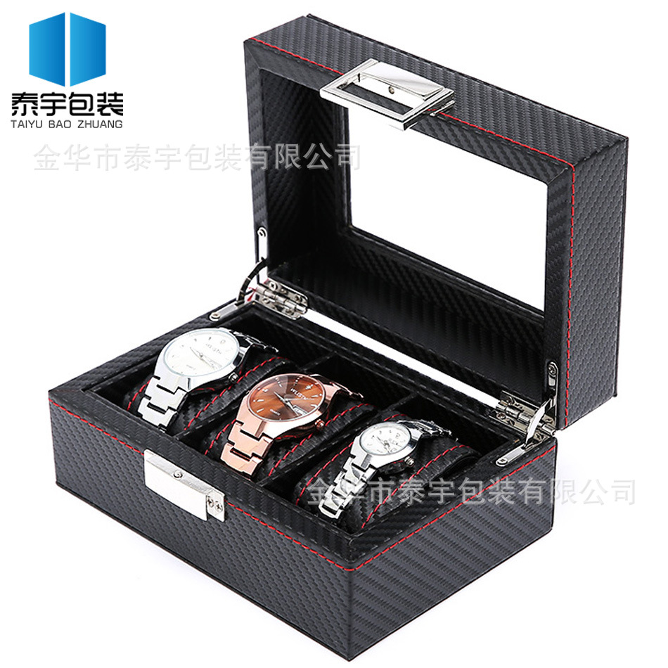 Caja de almacenamiento de reloj de gama alta de fibra de carbono de cuero de PU Caja de almacenamiento de reloj de madera Venta directa de fábrica Spot Spot Hand
