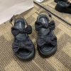 Denim summer sandals with bow, footwear, 2023 collection