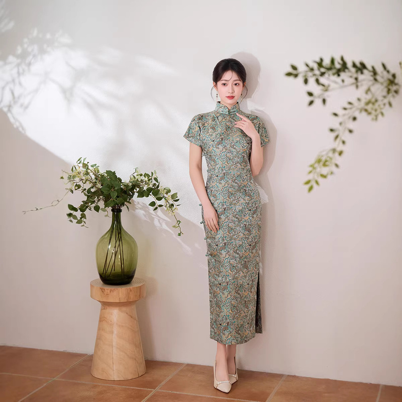Spring and Summer New Style Full-Length Traditional Qipao, High-End Elegant Retro-Style Improved Qipao Dress