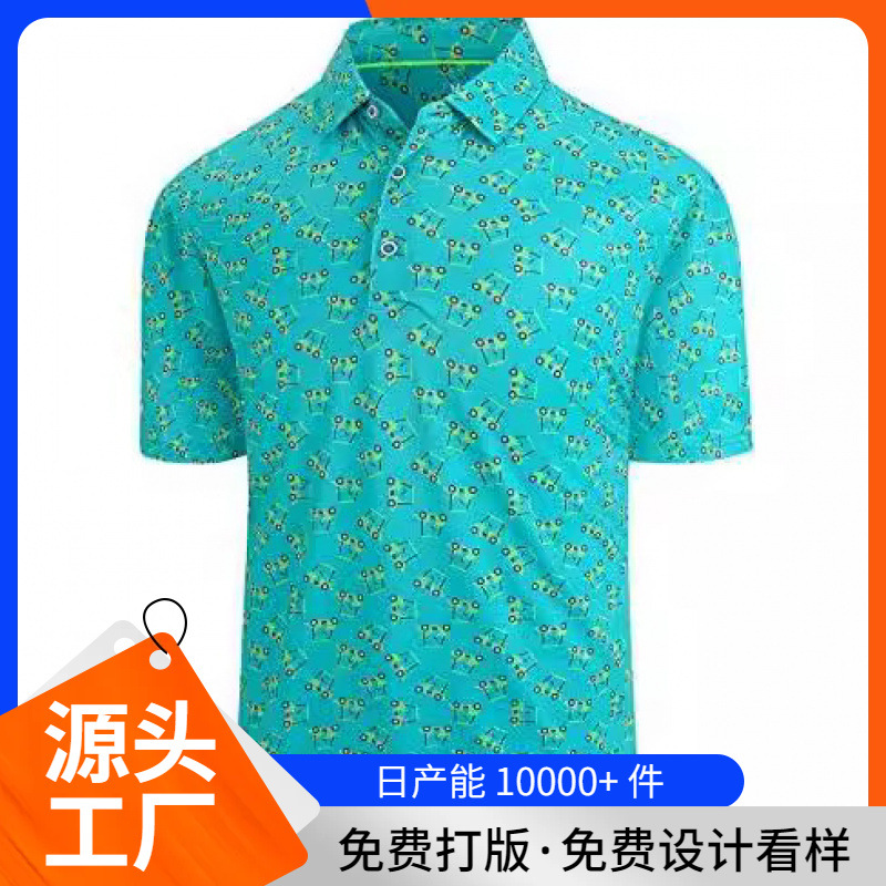 New Summer 3D Printing European and American Casual Golf Polo Shirt Men's Short-sleeved Cross-border Foreign Trade Polo Shirt Men's Wear