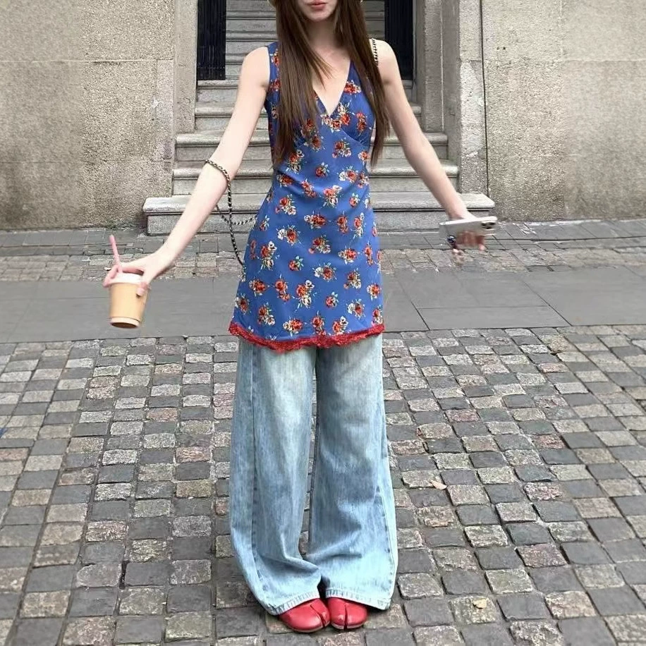 Французское ретро сладкое романтическое платье с цветочным V-образным вырезом