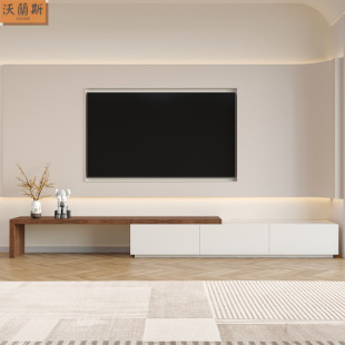 Minimalist Telescopic TV Cabinet Coffee Table Combination Modern Simple Solid Wood Living Room New Style Light Luxury Floor Cabinet Storage Floor Cabinet