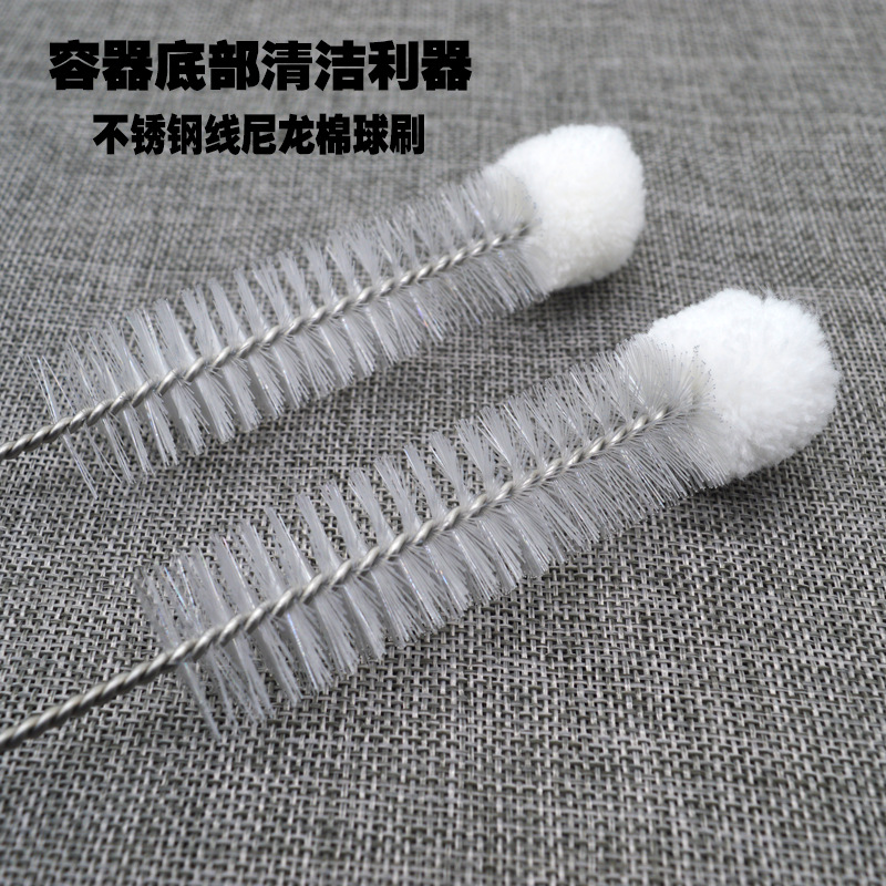 带有棉球棉纱头的尼龙清洁刷试管瓶烧瓶气缸广口花瓶杯子清洁工具