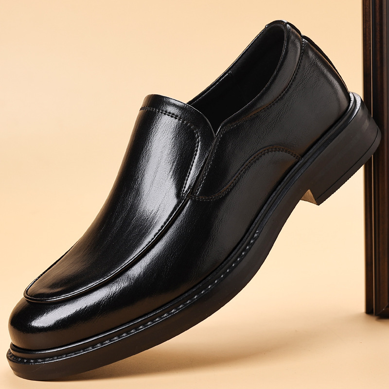 Leather shoes men's 2024 new formal leather shoes black British trend a pedal suit shoes a generation of hair