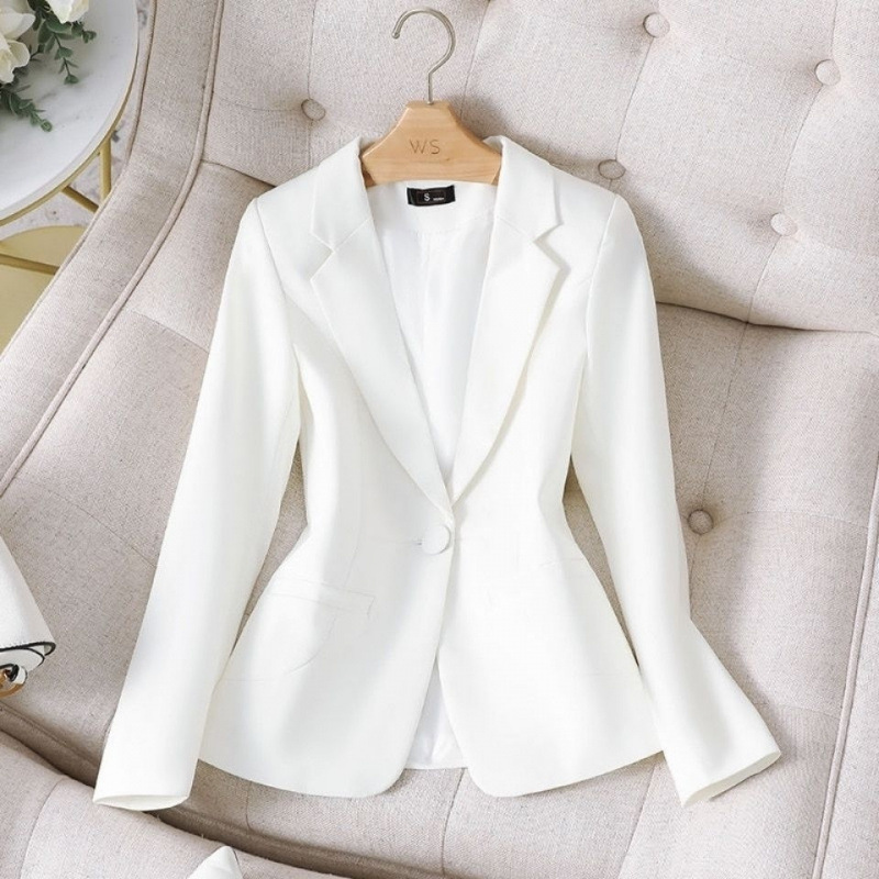 Internet Celebrity Small Suit Women's Thin Jacket 2025 Spring and Summer Korean Style Long-Sleeved Short Top Waist Casual Suit White