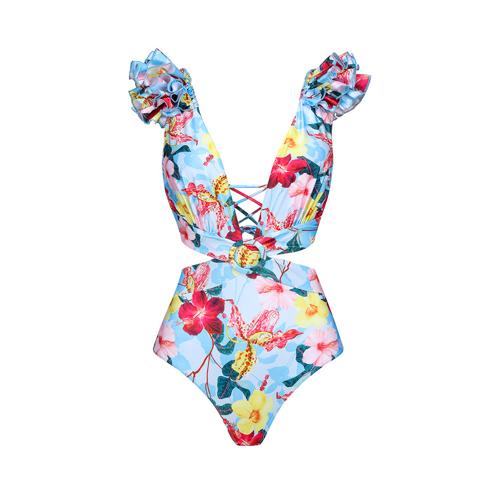 385g Weight Polyester Fabric Type One-pieces Tops Type Fitness, Swimming Occasion Solid Color, Flower Pattern Women's Gender Women's Elegant Lady Solid Color Flower 2 Pieces Set One Piece Swimwear 32