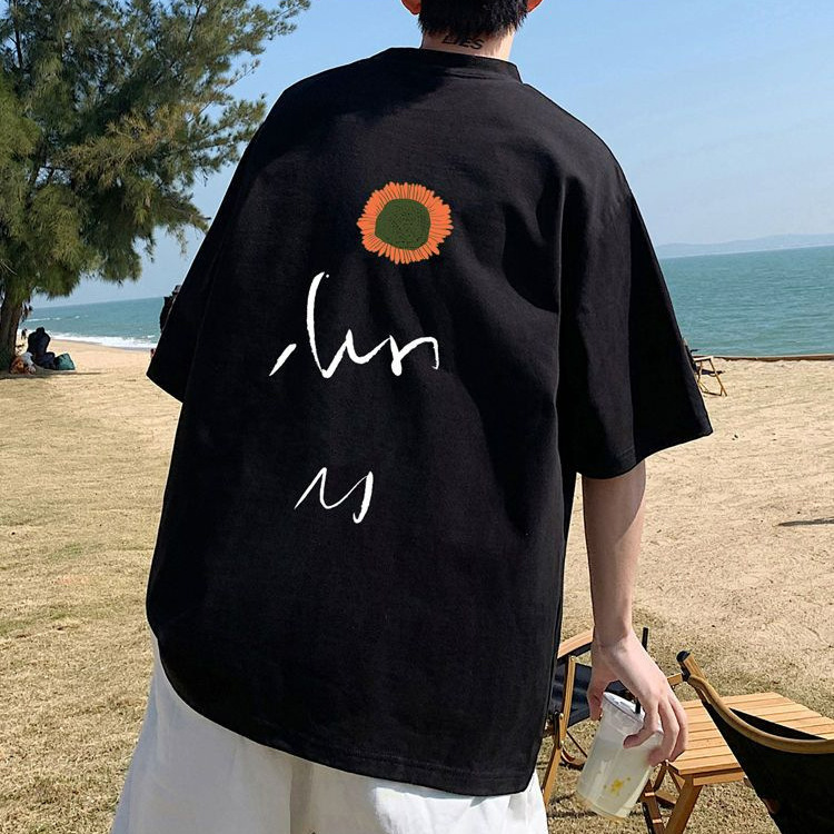 t恤男宽松夏季克莱因蓝重磅纯棉设计感小众潮牌大码港风男士短袖