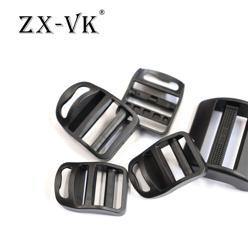Fábrica con clip de agujero POM mochila hebilla ajustable hebilla de plástico de 25mm curvada hebilla de cuatro engranajes correa trapezoidal hebilla