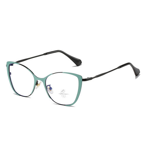 Kufang's new metal two-color glasses frame, personalized cat-eye flat mirror, myopia anti-blue light glasses frame wholesale