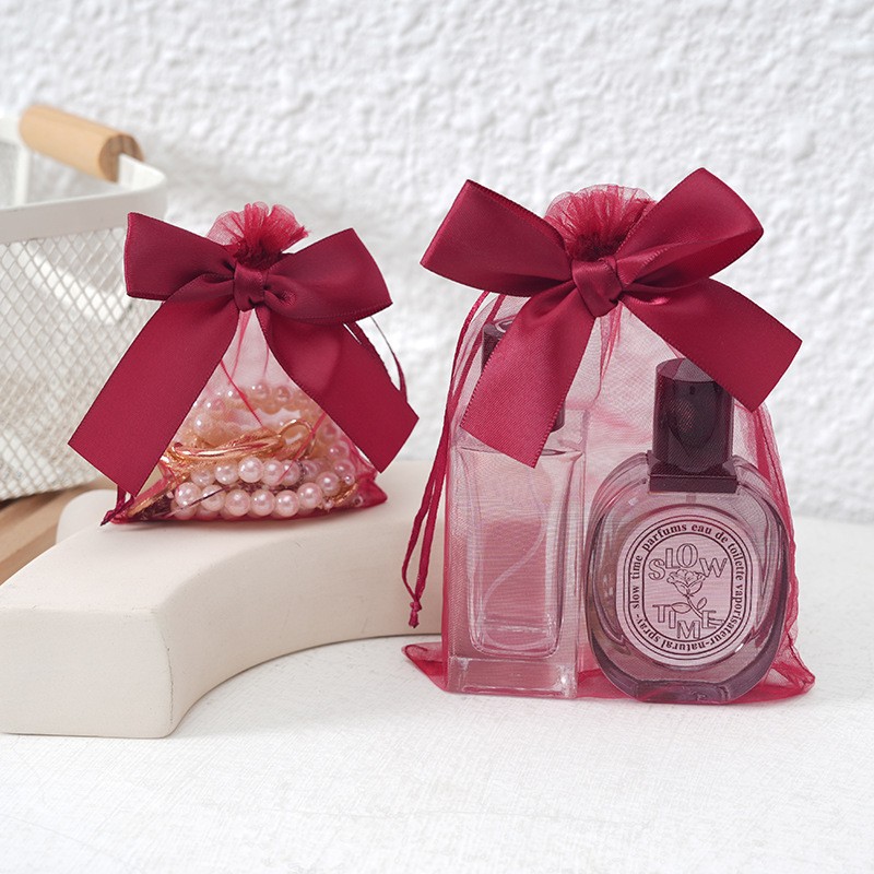 Bolso de gasa con lazo dorado transfronterizo, bolsa de dulces de boda, bolsa de regalo para fiesta, bolsa de embalaje de regalo, bolsillo con cordón