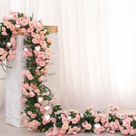 藤条塑料玫瑰花藤装饰假花婚庆空调管道缠绕遮挡藤蔓