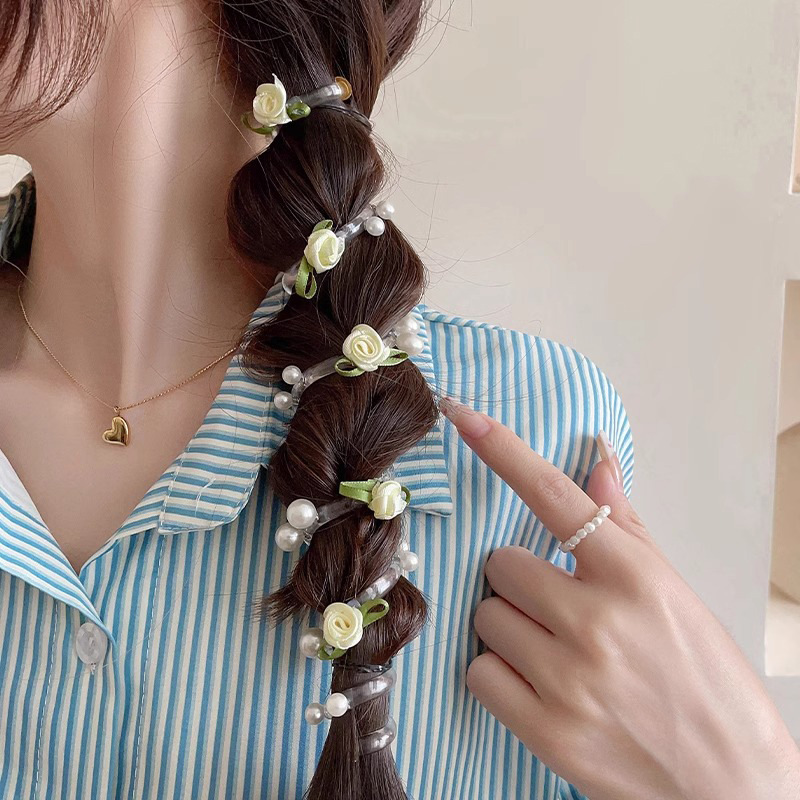 새로운 달콤한 나비 로즈 비드 전화 라인 헤어 링 포니 테일 버블 브레이드 아티팩트 꼰 헤어 로프 타이 헤어 헤드웨어