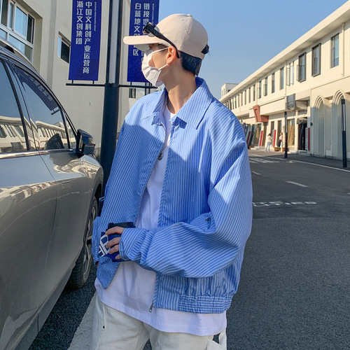Japanese trend brand striped jacket for men, American street style, niche cool bf, high street, oversized loose bomber jacket top