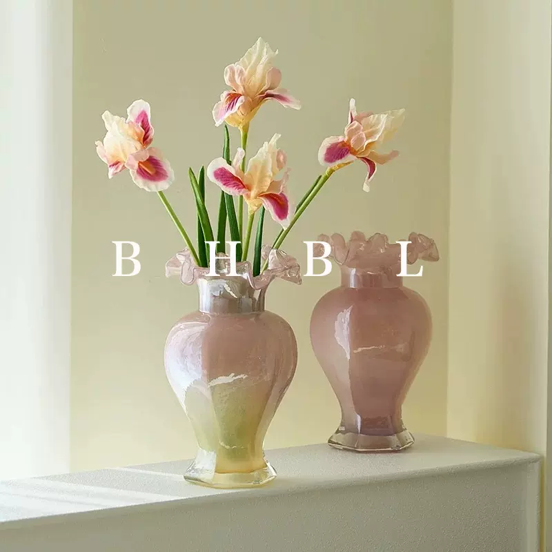 法式中古玻璃花瓶水培插花装饰餐桌家用高颜值创意花瓶高级感摆件