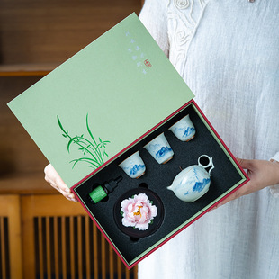 [hand-painted] tea set gift ceramic teapot teacup a complete set of gift box suit business opening gift