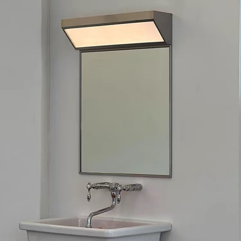 Medieval Style Bauhaus Retro Internet Celebrity Modern Stainless Steel Bathroom Toilet Square Mirror Headlight