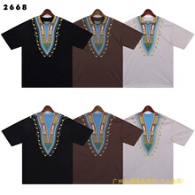 2025夏季新款欧美潮牌男女情侣装大码民族风套头短袖T恤青少年tee