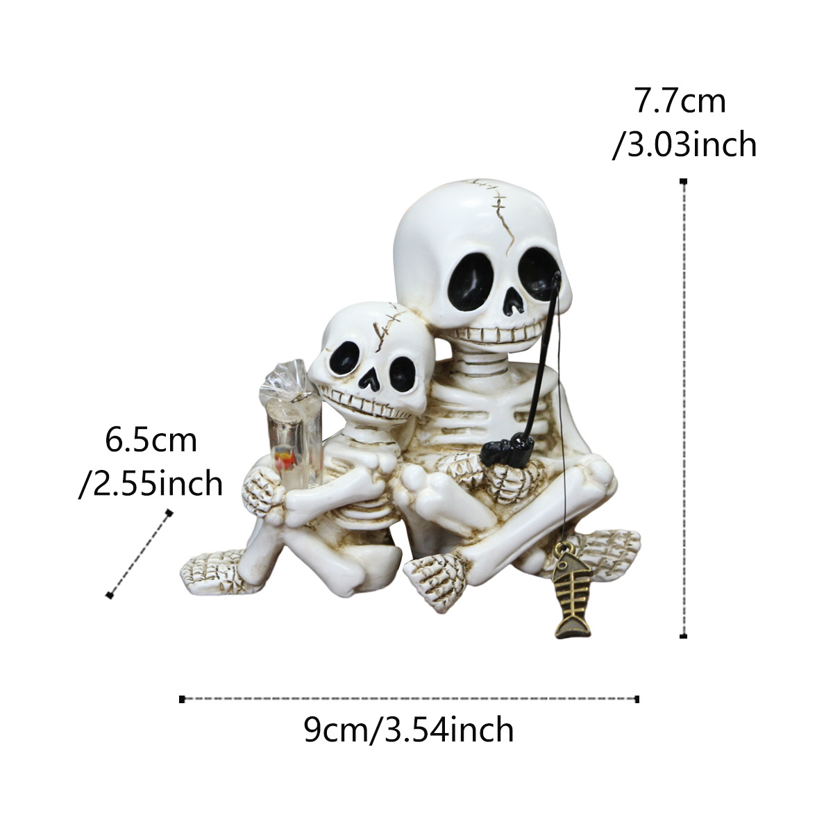 New Skull Father and Son Fishing Ornament Creative Resin Ornament Halloween Ghost Head Father and Son Fishing Warm Scene Now