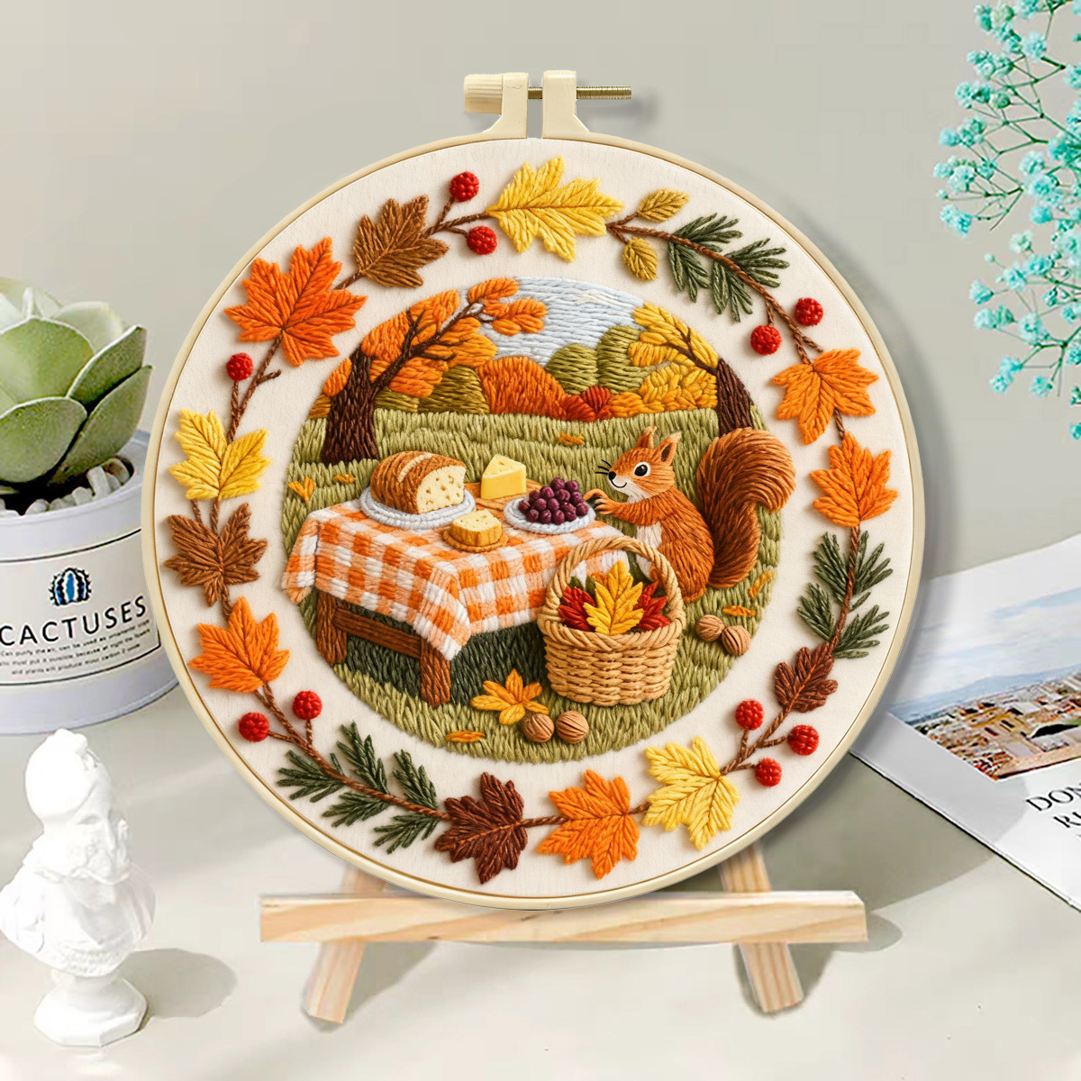 2025 nuevos productos transfronterizos paquetes de materiales de bordado DIY picnic de otoño para principiantes Kit de bordado decoración de paisaje de otoño