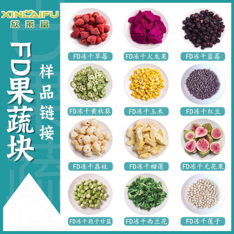 福建欣莱富冻干水果蔬菜干块片粒样品20g装 冻干草莓榴莲西蓝花干