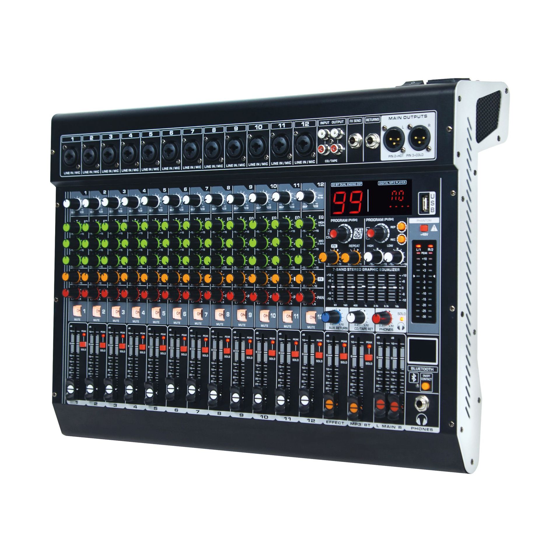 (2개) 소스 제조업체 믹서 도로 무대 공연 결혼식 USB MP3 블루투스 리버브 12 방향 오디오 믹서