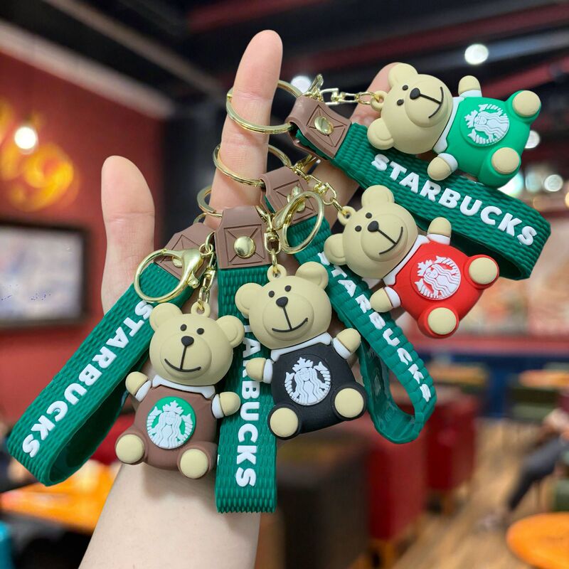 Cross-Border Popular Starbucks Milk Tea Cup Keychain Cartoon 3D Bear Student Backpack Pendant Promotional Gift