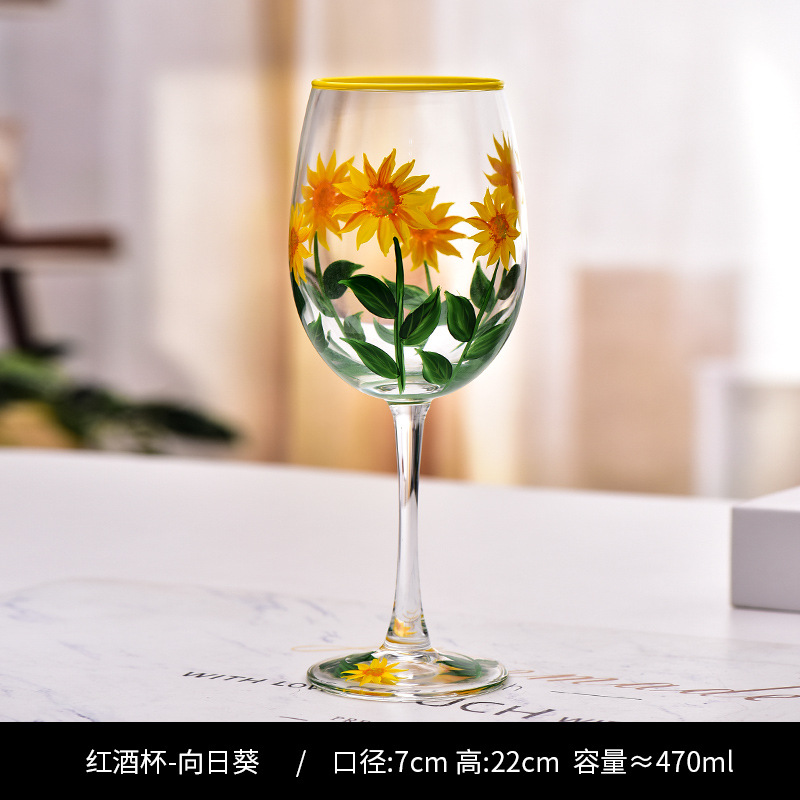 Creativo pintado a mediados de la antigua Copa de tulipán Copa de cristal de alta apariencia de la muchacha de la taza de jugo de copa de vino tinto hogar
