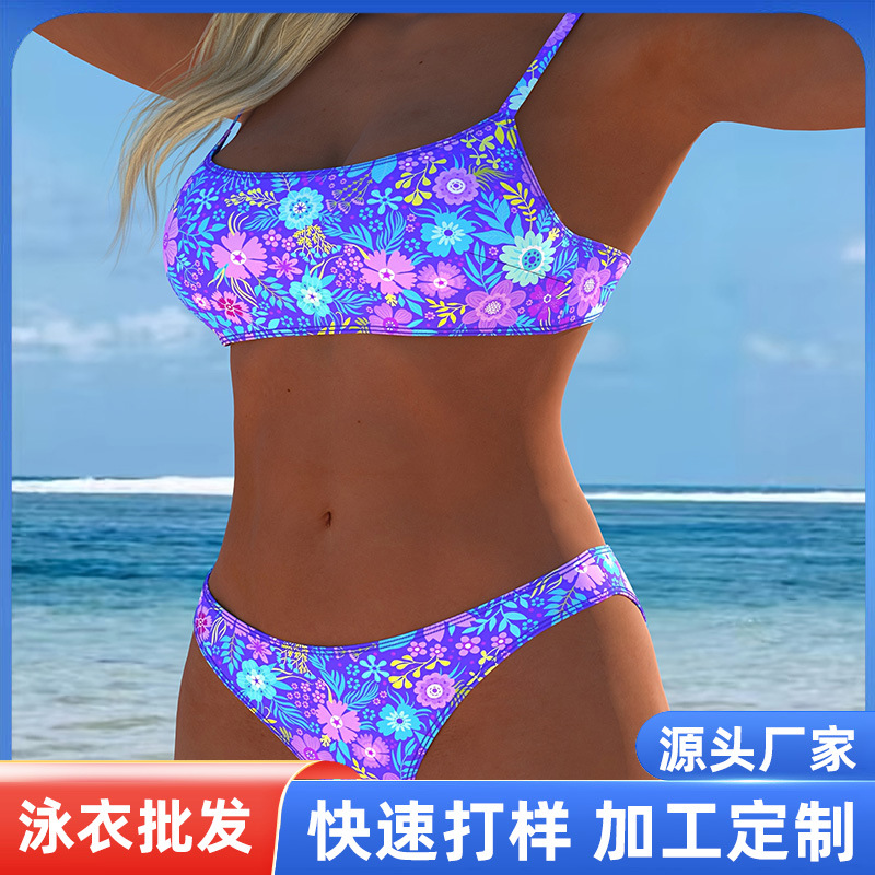 2025 New European and American Amazon Cross-Border One-Piece Bikini Digital Printing Tight Backless Swimsuit for Women in Stock