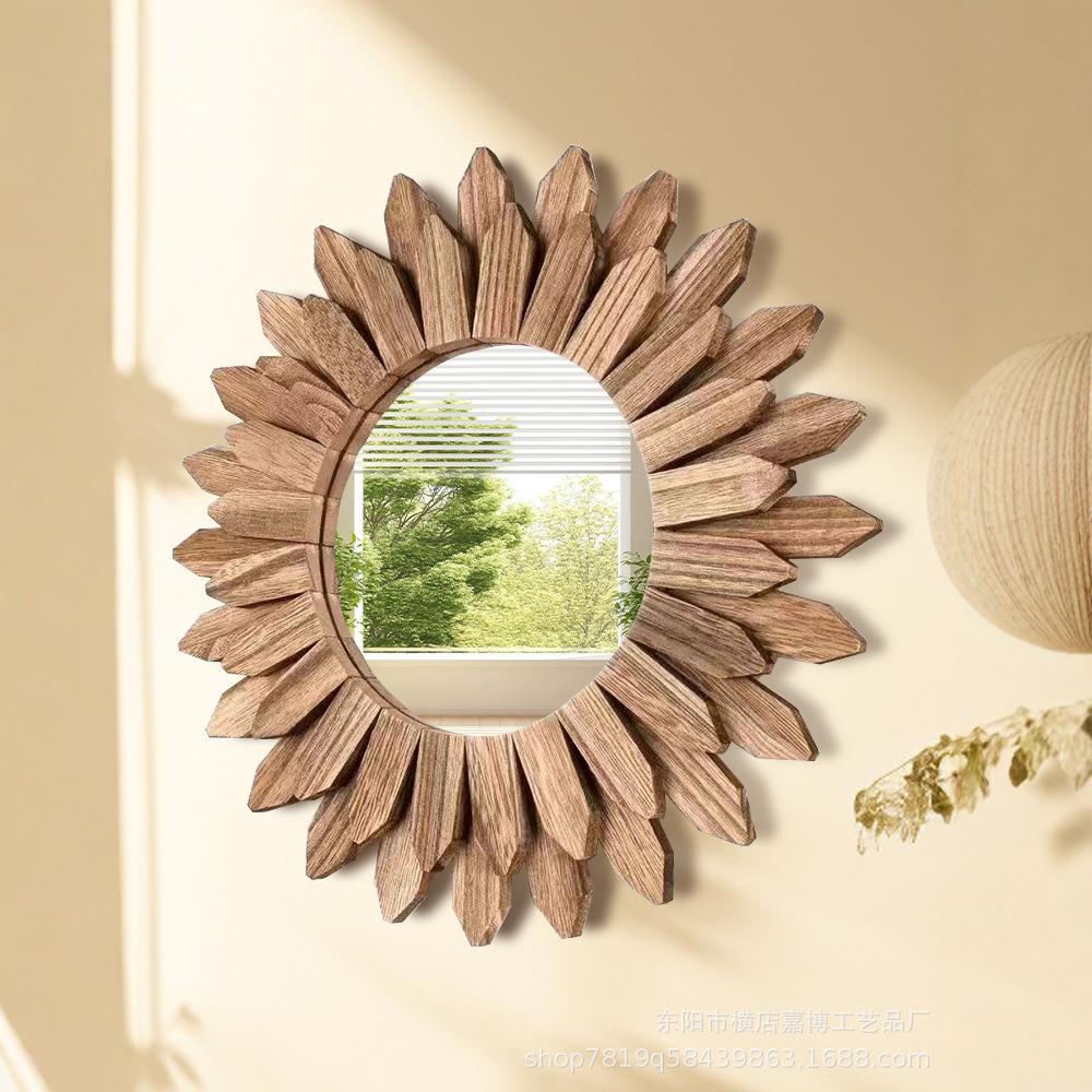 Espejo retro transfronterizo decorativo de estilo rústico vestidor colgante de pared espejo de viento occidental flor de pared belleza