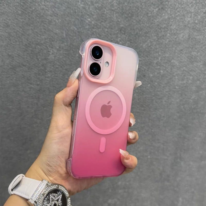 无边框渐变色适用苹果16promax磁吸手机壳iPhone15肤感磨砂带手绳|undefined