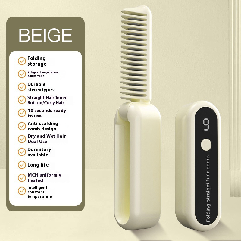 クロスボーダー新しいストレートヘアコームワイヤレスUSB充電ヘアコームを傷つけない折りたたみ式ポータブルストレージマイナスイオンヘアアイロン|undefined
