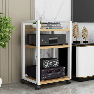 Multi-Layer Hifi Amplifier Rack Adjustable Audio-Visual Equipment Cabinet Removable Cd Speaker Bracket Tripod (Electric car big tripod) - 60-long-type-a-3-layer-white-frame-light-walnut-color