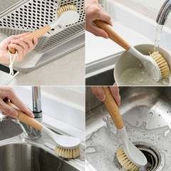 Sisal pot brush wooden handle pot washing brush multifunctional long handle kitchen cleaning pot brush non-stick oil pot brush pots and dishes bowl brush