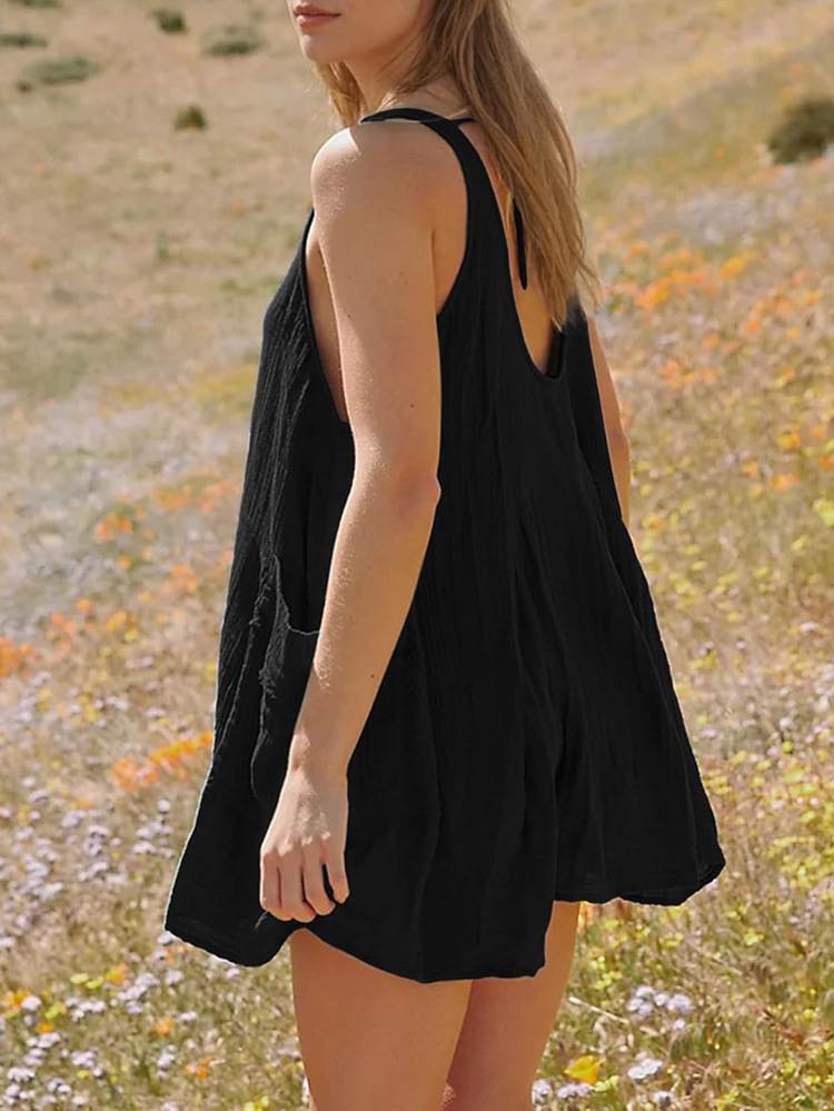 Spring Summer Casual Vacation Solid Color Patchwork Pocket Vest Dress Women Clothing