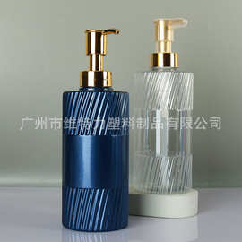 定制500ml条纹洗发水瓶子圆瓶沐浴露瓶按压乳液PET洗护包材化妆品